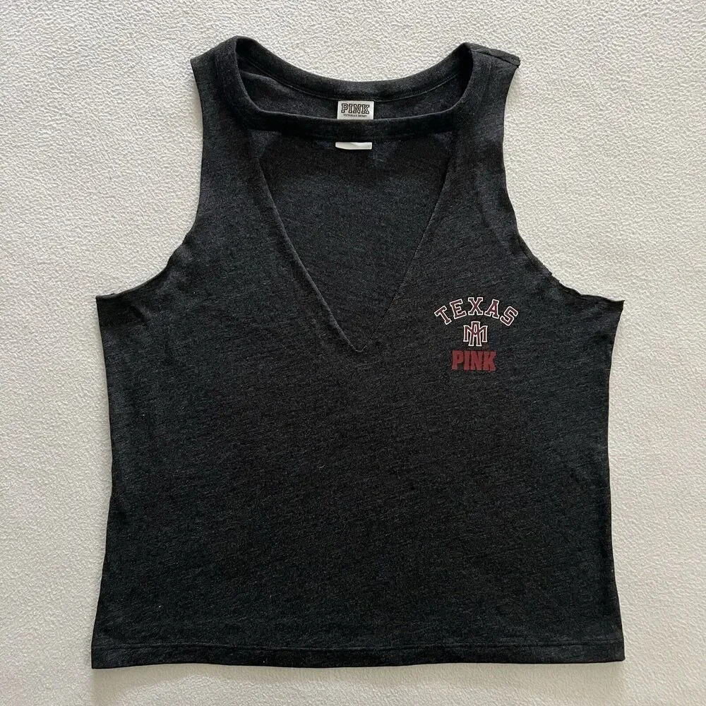 PINK Victoria's Secret 5th & Ocean Texas A&M Univ. Aggies Gray Cutout Tank Top S